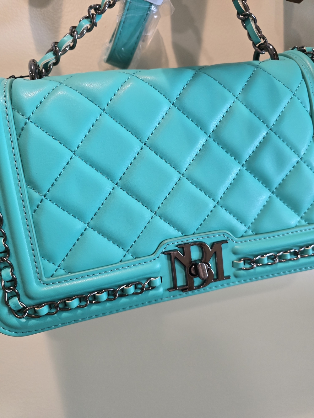 Badgley Mischka Turquoise Quilted Shoulder Bag with Chain Trim - Picture 2 of 5